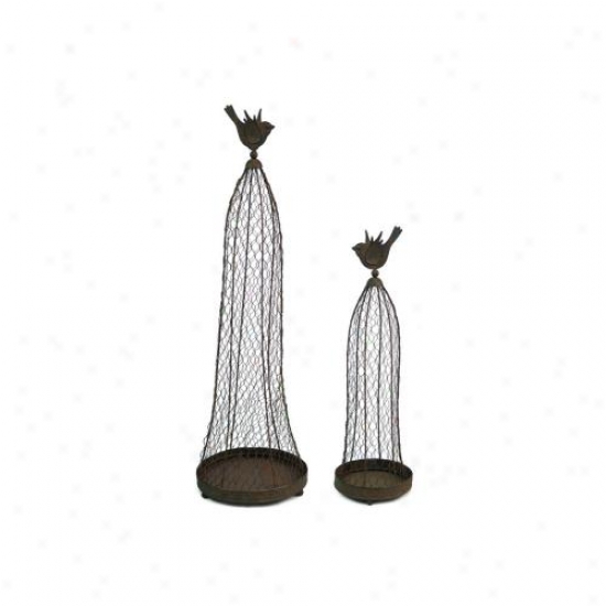 Set Of 2 Simple Wired Cage With Bird Decorative Accents