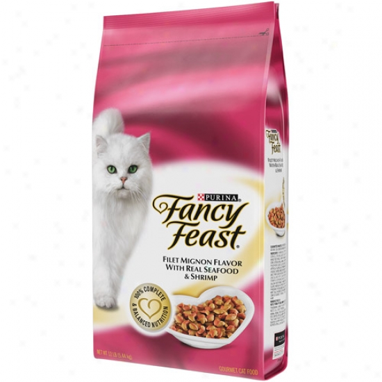 Fancy Feast Dry Filet Mignon with Real Seafood and Shrimp Cat Food, 12