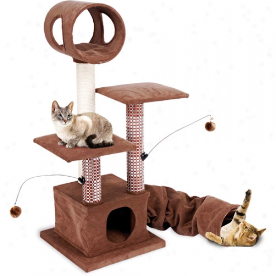 Penn Plax Cat Activity Lounging Tower And Tunnel Through  Retreay Hide-away
