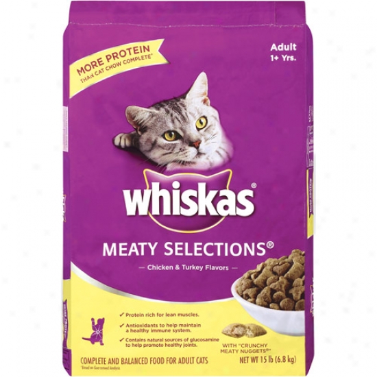 Whiskas: Chicken & Turkey Flavors With "ctunchy Meaty Nuggets" Meaty Selections, 15 Lbs.