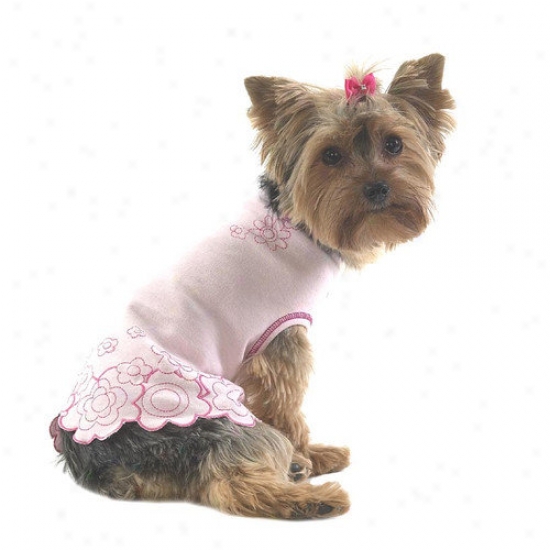 A Pet's World Embroide5ed Flower Dog T-shirt Wit hScalloped Edge