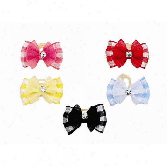 A Pet's World Five Pairs Of Gingham Sheer Rhinestone Dog Hairbows Forward Elastic Grooming Bands