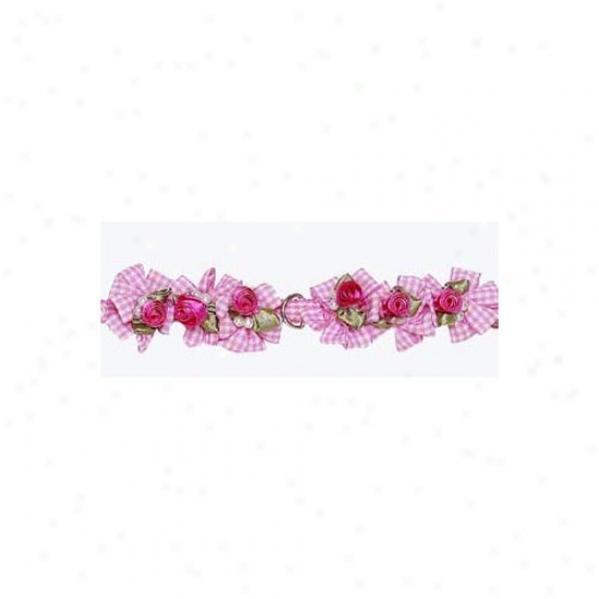 A Pet's World Pink Gingham Dog Collar With Petal Prime Rosettes And Pearls