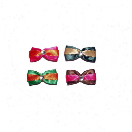 A Pet1s World Satin Stripes And Rhinestone Dog Barrettes (4 Pieces)