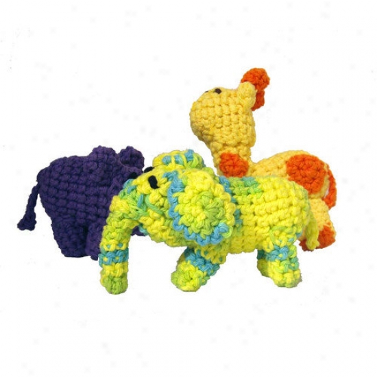 A Pet's World Trio Of Hand Crocheted Safari Dog Toys With Squeaker