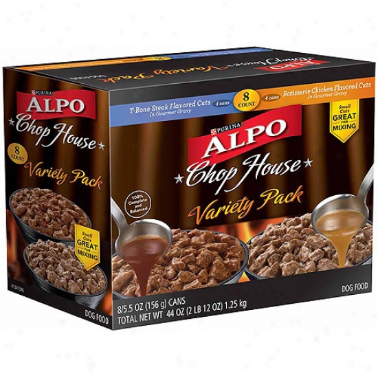 Alpo Wet Chop Houxe Variety-pack T-b0ne Steak Rotisserie Chicken Canned Dog Food, 5.5 Oz, 8-pack