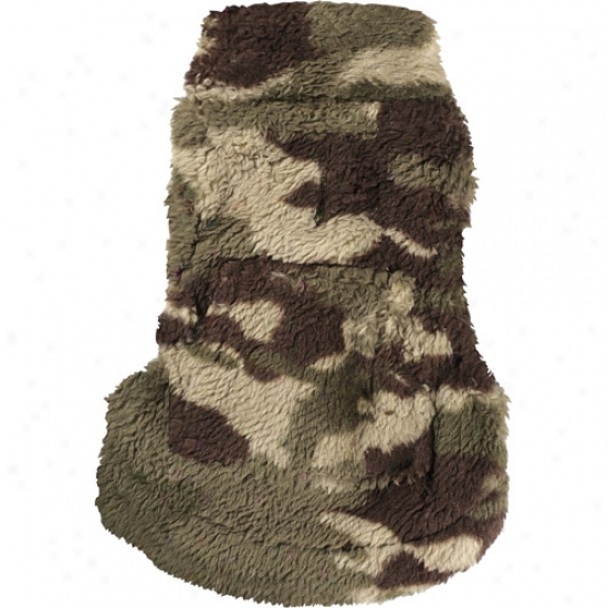 Cayre Group Mock Neck Printed Fuzzy Fleece Dog Sweater With Pocket, Camo Brown