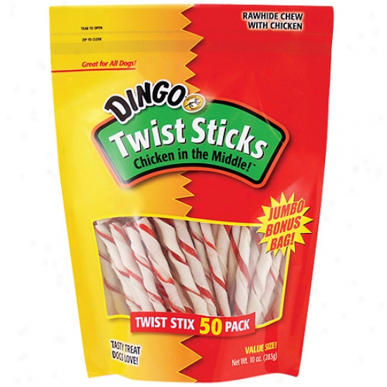 Dingo Twisst Sticks Rawhide Chews With Chicken For Dogs, 50 Couny