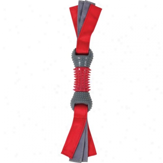 Dogzilla Medium Ribbed Tug Toy, Red/gray
