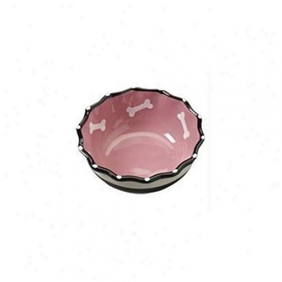 Ethical Stoneware Dish - Cont3mporary Ruffle Dog Dish- Pink 7 Inch