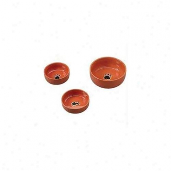 Ethical Stoneware Dish - Gilded Paw Dog Dish- Orange 7 Inch