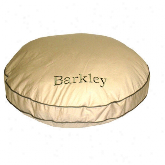 Everest Pet Twill Classic Round Pet Bed In Khaki With Sage Cording