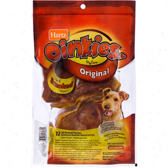 Hartz Oinkies Original Real Smoked Flavor Pork Ears Dog Treats, 12 Count, 7.6 Oz