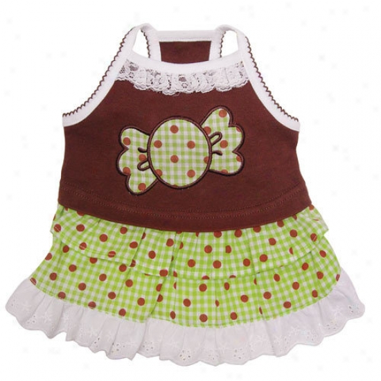 Klippo Pet Adorable ''chocolate Mint Candy'' Dog Sundress With Lace Trims