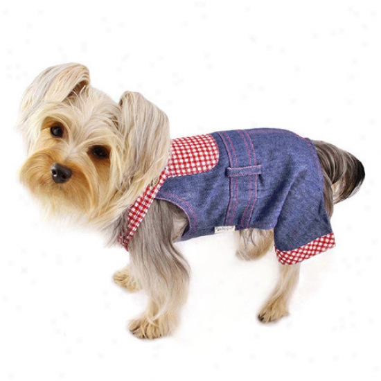 Klippo Pet Adorable Country Denim Overall With Checkered Pattern