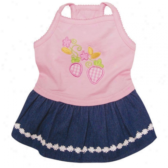 Klippo Pet Adorable Dog Sundress By the side of Embroidered Strawberries And Denim Skirt