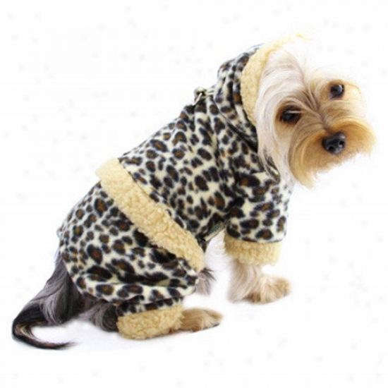 Klippo Pet Adorable Leopatd Print Fleece Hooded Dog Bodysuit