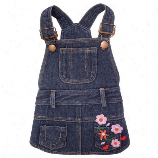 Klippo Pet Cute Denim Dog Dress With Embroidered Flowers And Pockets