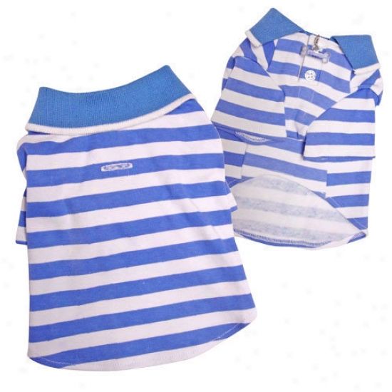 Klippo Pet Lightweight And Soft Sky Blue Striped Polo Dog Shirt