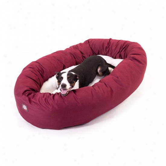 Msjestic Pet Products Bagel Dog Bed In Burgundy And Sherpa