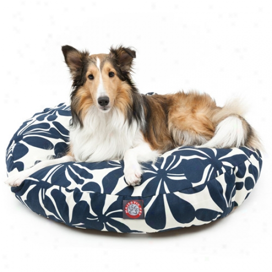 Majestic Pet Products Plantation Round Pet Bed, Navy Bue