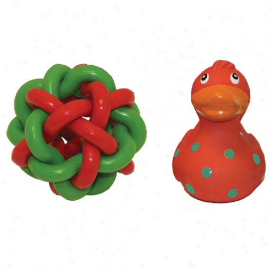 Multipet Holiday Red Duck With Nob Wob, 2-pack