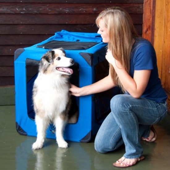 Pet Mechanism Portable Soft Crate-36 Inches-blue