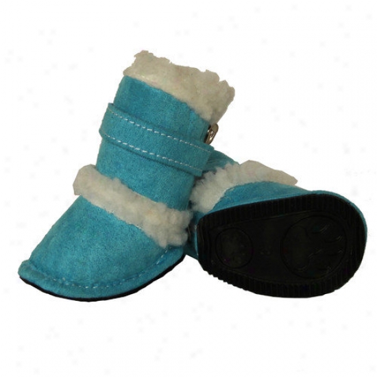 Pet Life Duggz Snuggly Shearling Dog Boots In Blue And White