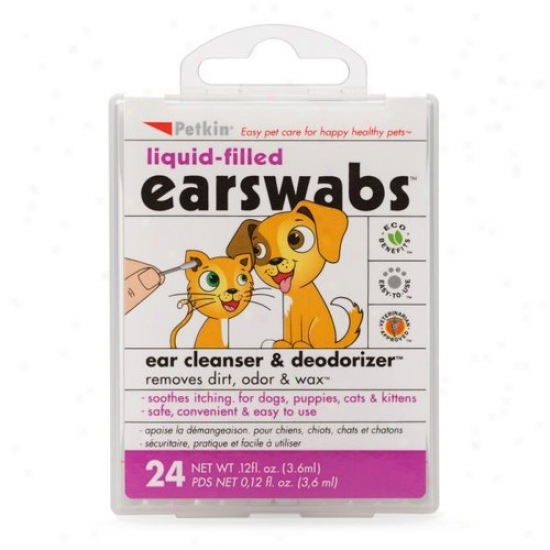 Petkin Liquid-filled Earswabs Ear Cieanser & Deodorizer For Dogs And Cats, 0.12 Fl Oz, 24 Count