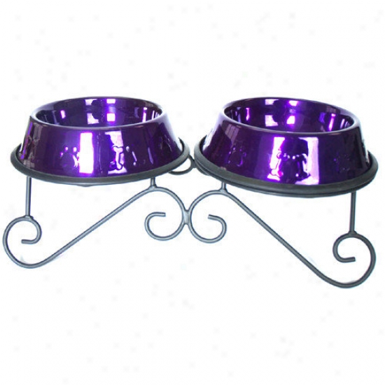 Platinum Pets Double Diner Dgo Stand With 2 Bowls In Purple