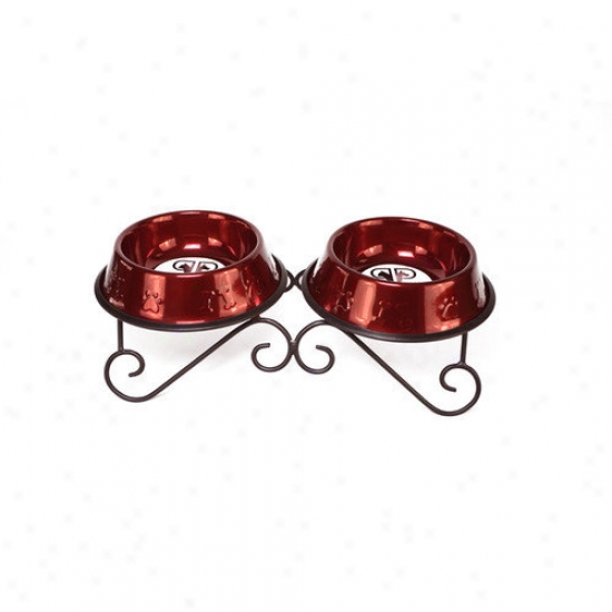 Platinum Pets Double Diner Dog Stand With 2 Bowls In Red