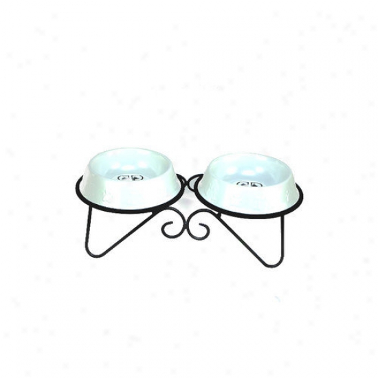 Platinum Pets Double Diner Dog Stand With 2 Bowls In White
