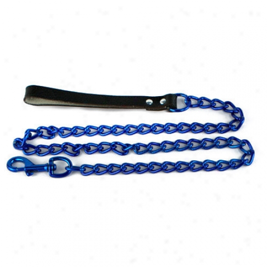 Platinum Peys Steel Dog Tie In Blue With Black Leather Handle