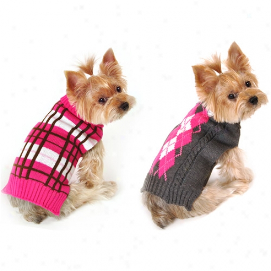 Simply Dog Plaid Dog Sweater/argyle Dog Sweater Bundle, Pink/black, (multiple Sizes Aailable)