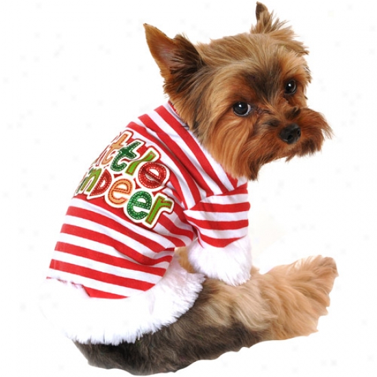 Simply Dog Striped Little Reindeer Dog T-shirt, Red/white, (multiple Sizes Available)