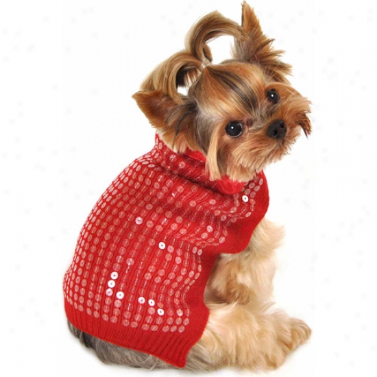 Simplydog Red Sequin Bow Dog Sweater, (multiple Sizes Available)