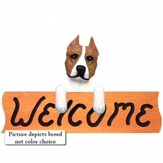 American Staffordshire Terrier Brindle Welcome Sign Maple
