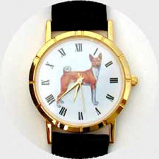 Basenji Watch - Large Face, Black Leather