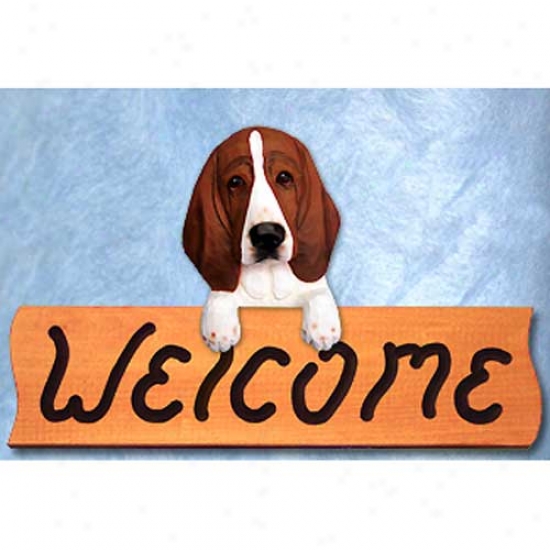 Basset Hound Red And White Welcome Sign Maple