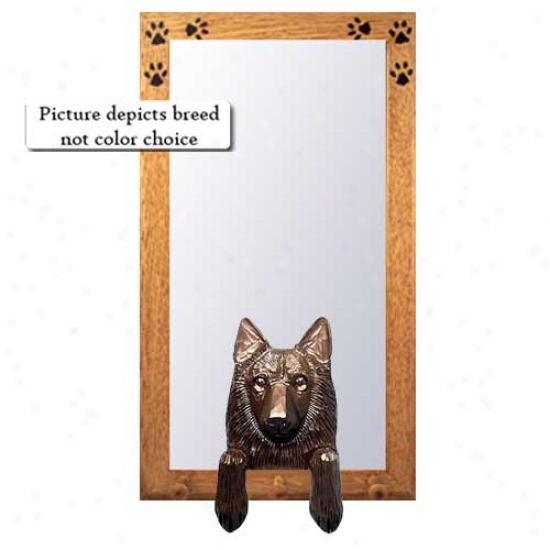Belgian Sheepdog Hall Mirror With Basswood Walnit Frame