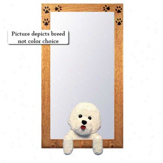 Bichon Frise Hall Mirror With Oak Natural Frame