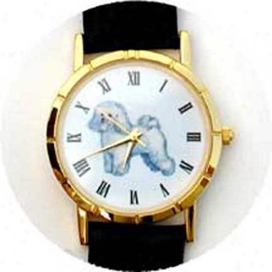 Bichon Frise Watch - Large Face, Black Leather