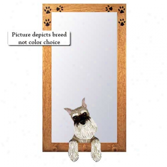 Black And Silver Miiniature Schnauzer Hall Mirror With Oak Natural Frame