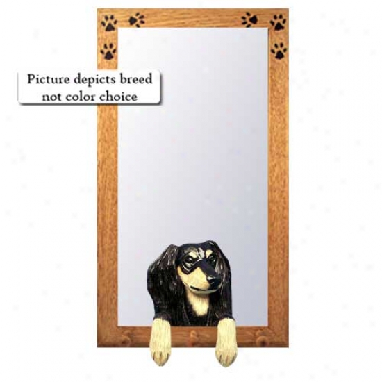 Black And Tan Saluki Hall Mirror With Basswood Pine Frame