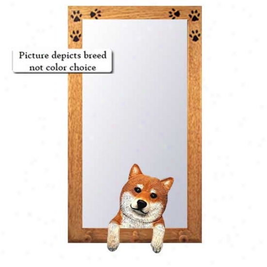 Black And Tan Shiga Inu Hall Mirror With Basswood Walnut Frame