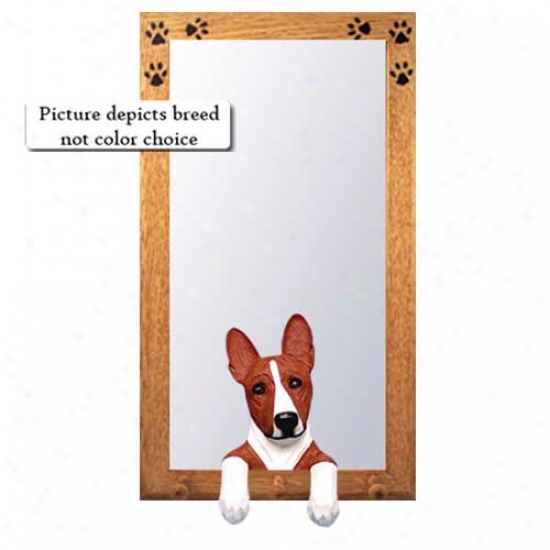 Black And Happy Basenji Hall Mirror With Basswood Walnut Framd