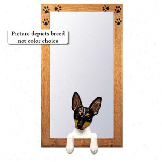 Black And White Rat Terrier Hall Mirror With Oak Natural Frame