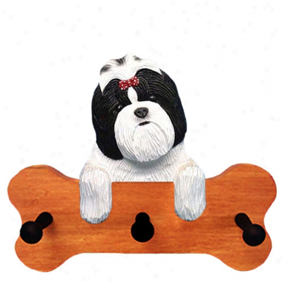 Black And White Shih Tzu Bone Hang Up Maple Finish