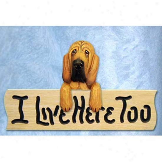 Bloodhound I Live Here Too Oak Finish Sign