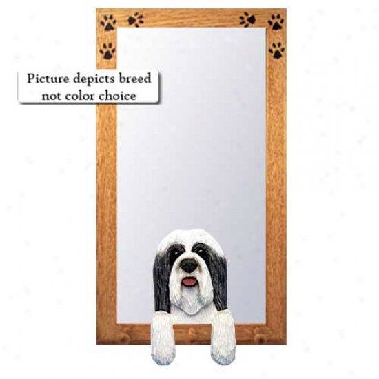 Dismal And White Bearded Collie Hall Mirror With Oak Golden Invent